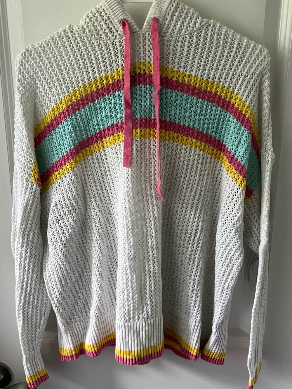 Like new! torrid White Open-Knit Hoodie with Pink & Yellow Accents